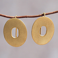 Gold plated drop earrings, 'Golden Aura'