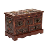 Wood and leather jewelry box, 'Taking Flight' - Hand Crafted Leather and Wood Bird Jewelry Box