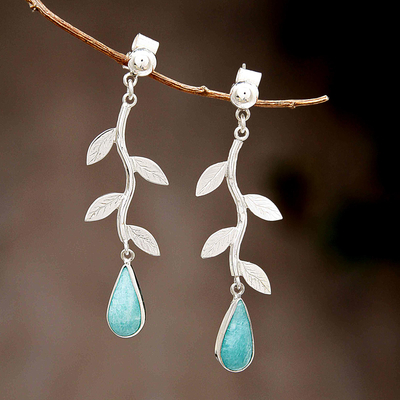 Amazonite dangle earrings, 'Blue Dew' - Amazonite on Sterling Silver Earrings Peruvian Jewellery