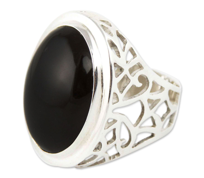 Obsidian cocktail ring, 'Lima Soul' - Obsidian Ring Sterling Silver Artisan Jewelry