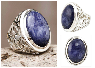 Sodalite cocktail ring, 'Lima Soul' - Sodalite Ring Sterling Silver Artisan jewellery