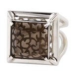 Smoky quartz cocktail ring, 'Charm of Lima' - Artisan Crafted Smoky Quartz Ring Peru Jewelry