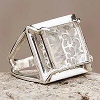 Anillo de cóctel de cuarzo - Anillo de cuarzo transparente hecho a mano artesanal joyería peruana