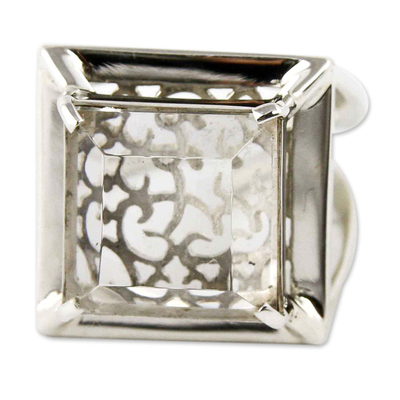 Quartz cocktail ring, 'Charm of Lima' - Artisan Crafted Clear Quartz Ring Peru Jewellery