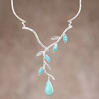 Amazonite Y-necklace, 'Blue Dew' - Amazonite on Sterling Silver Necklace Peruvian Jewellery