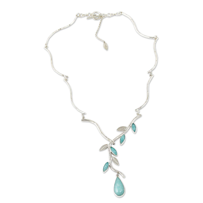 Amazonite Y-necklace, 'Blue Dew' - Amazonite on Sterling Silver Necklace Peruvian Jewelry