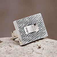 Sterling silver ring, 'Modern River' - Square Textured Silver Handmade Ring
