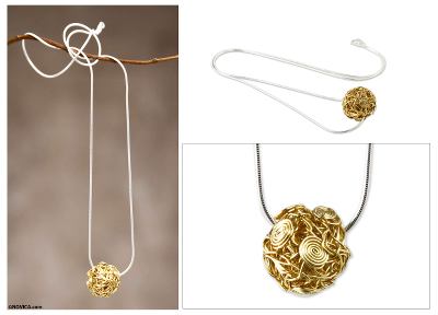 Gold plated pendant necklace, 'Nascent Star' - Hand Crafted Sterling Necklace 18k Gold Plated Pendant