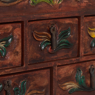 Joyero de madera y cuero - Joyero colonial de 5 cajones de cuero repujado a mano