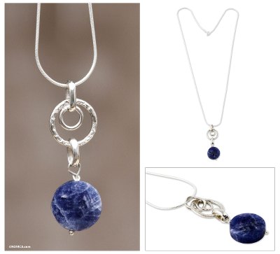 Sodalite pendant necklace, 'Andean Tambourine' - Sodalite and Silver Pendant Necklace