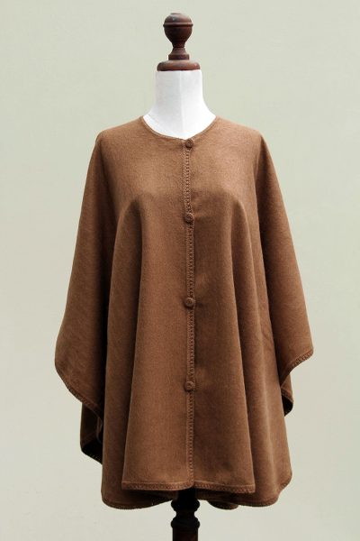 Alpaca blend ruana cape, 'Earth Chic' - Brown Alpaca Blend Ruana Cape