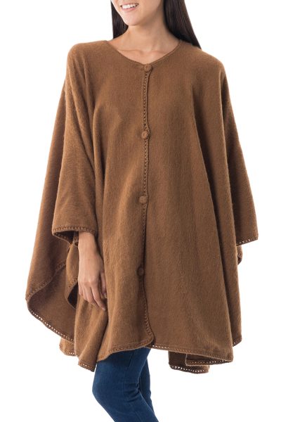 Alpaca blend ruana cape, 'Earth Chic' - Brown Alpaca Blend Ruana Cape