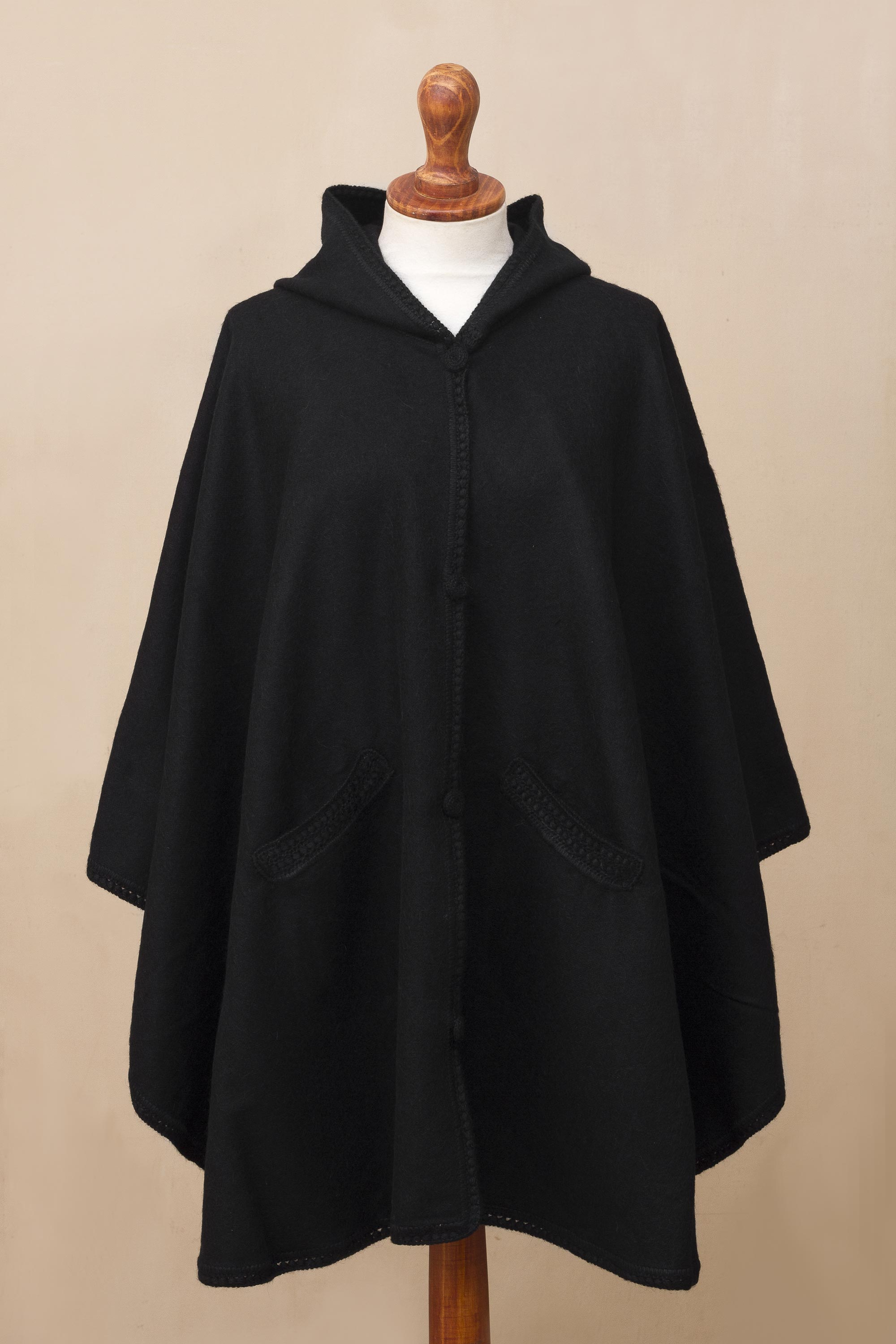 UNICEF Market | Black Hooded Alpaca Blend Cape from the Andes ...