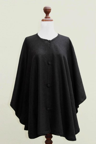 Alpaca blend ruana cape, 'Midnight Chic' - Andean Black Alpaca Blend Ruana Cape