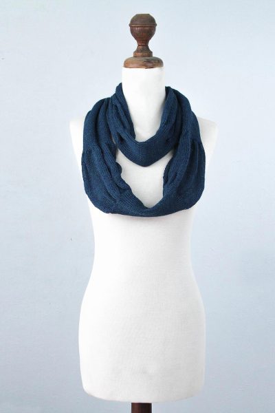 100% alpaca infinity scarf, 'Endless Blue' - Alpaca Knit Infinity Scarf from Peru
