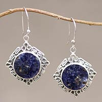 Sodalite dangle earring, 'Chavin Princess' - Artisan Crafted Silver and Sodalite Dangle Earrings