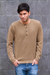 Men's cotton henley sweater, 'Paracas Desert' - Andes Men's Light Brown Pima Cotton Pullover Sweater (image 2) thumbail
