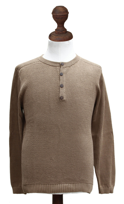 Andes Men's Light Brown Pima Cotton Pullover Sweater - Paracas Desert ...