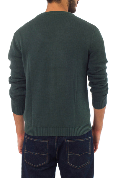 Men's cotton cardigan sweater, 'Villa Nueva' - Andes Men's Green Cotton Cardigan Sweater
