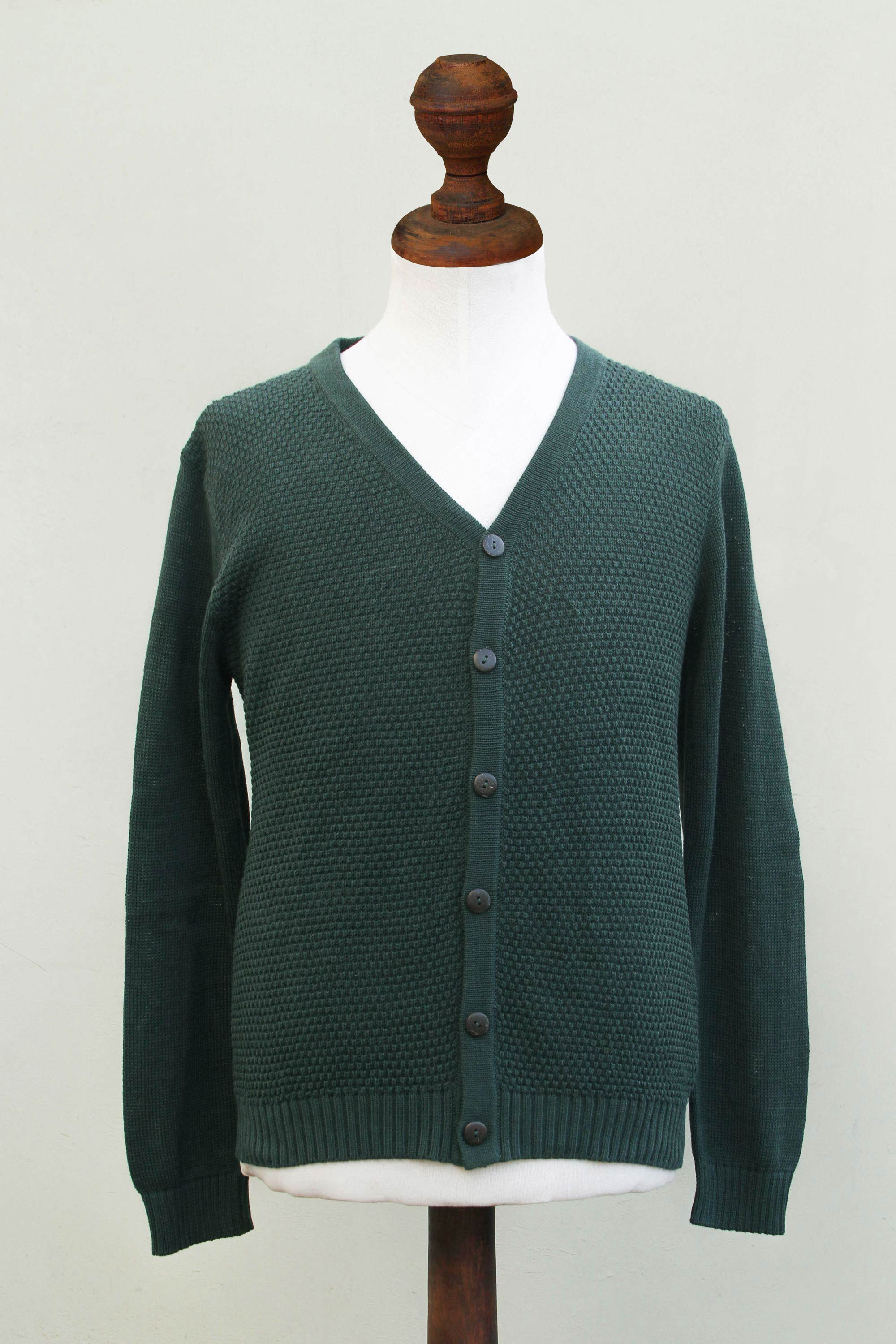 UNICEF Market | Andes Men's Green Cotton Cardigan Sweater - Villa Nueva