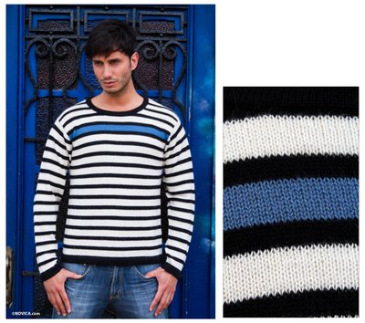 Men's 100% alpaca sweater, 'Blue Spark' - Men's Blue Accent Alpaca Wool Sweater