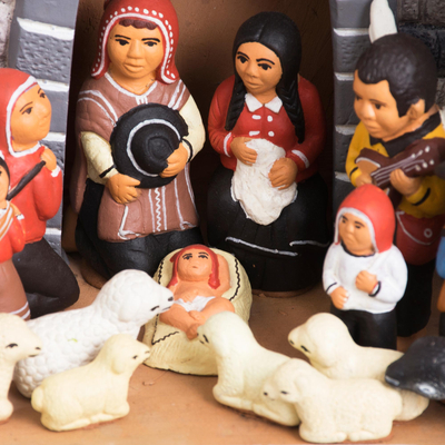Ceramic nativity sculpture, 'Bethlehem in Peru' - Peruvian Hand Made Ceramic Nativity Scene Figurine