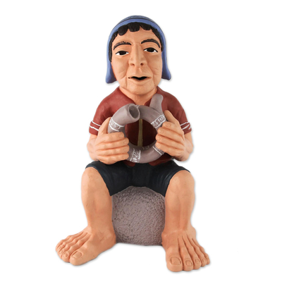 Artisan Crafted Ceramic Figurine of an Andean Musician