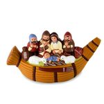 Ceramic nativity scene, 'Christmas in a Reed Canoe' - Artisan Crafted Ceramic Christmas Nativity Scene