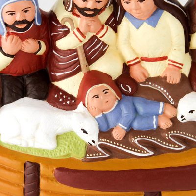 Ceramic nativity scene, 'Christmas in a Reed Canoe' - Artisan Crafted Ceramic Christmas Nativity Scene