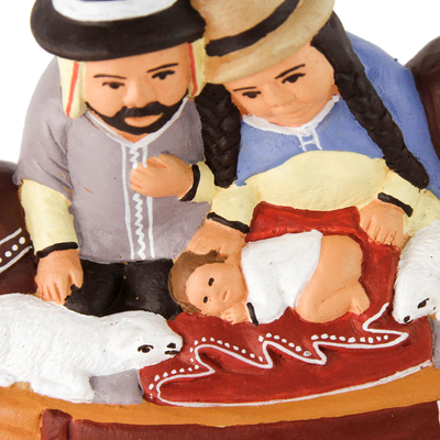 Ceramic nativity scene, 'Bethlehem in a Reed Boat' - Artisan Crafted Ceramic Christmas Figurine