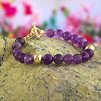 Gold vermeil amethyst beaded bracelet, 'Violet Allure' - Handmade Gold Vermeil Amethyst Bracelet