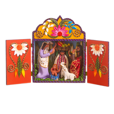 Wood and ceramic nativity scene, 'Andean Christmas Carol' - Hand Made Andean Nativity Scene