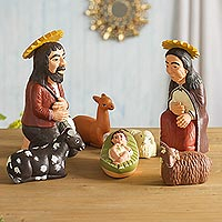 Ceramic nativity scene, The Holy Family in Peru (7 pieces)