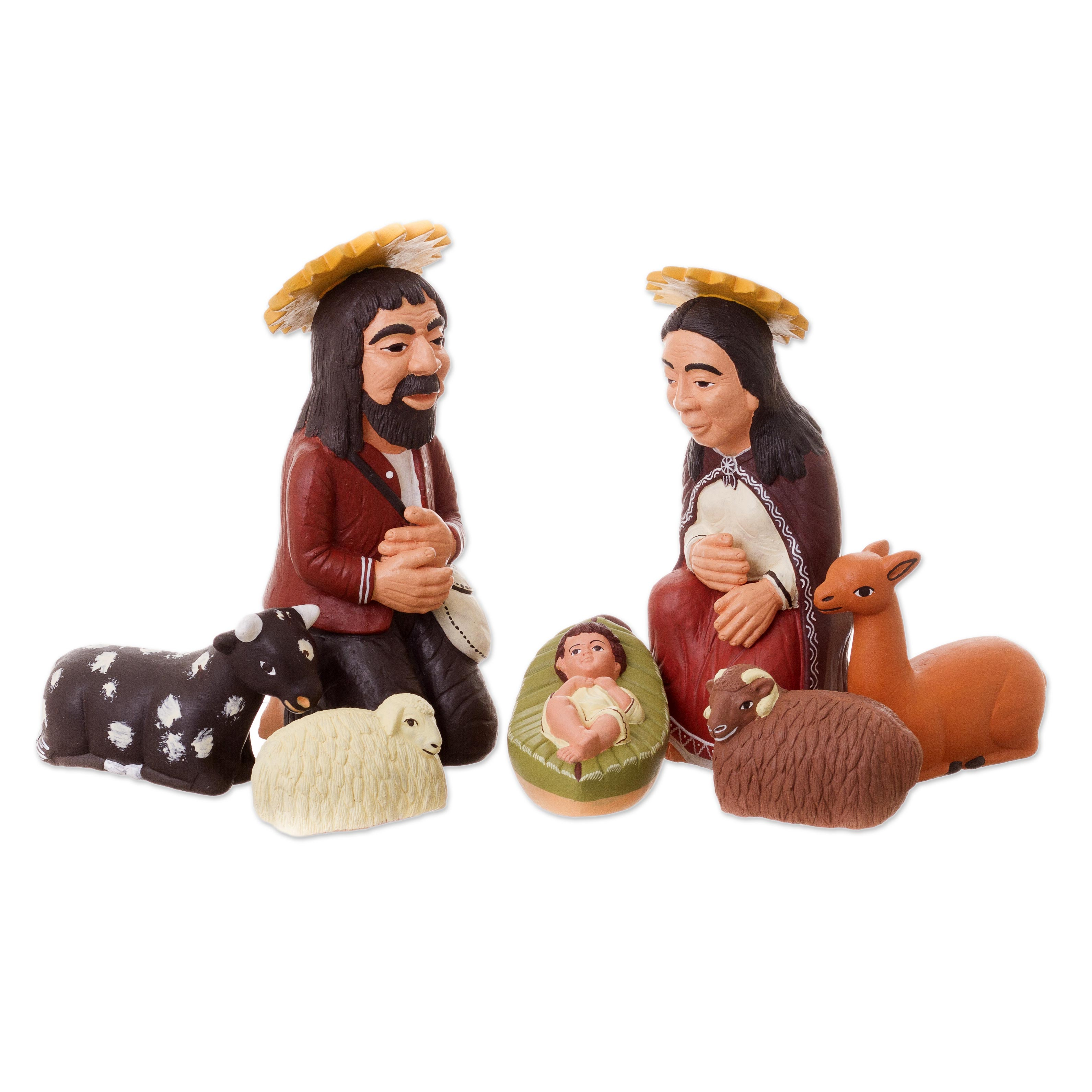 7 Piece Ceramic Nativity Scene From Peru - The Holy Family In Peru | NOVICA