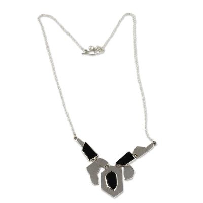 Obsidian pendant necklace, 'Inca Paths' - Handmade Obsidian Necklace