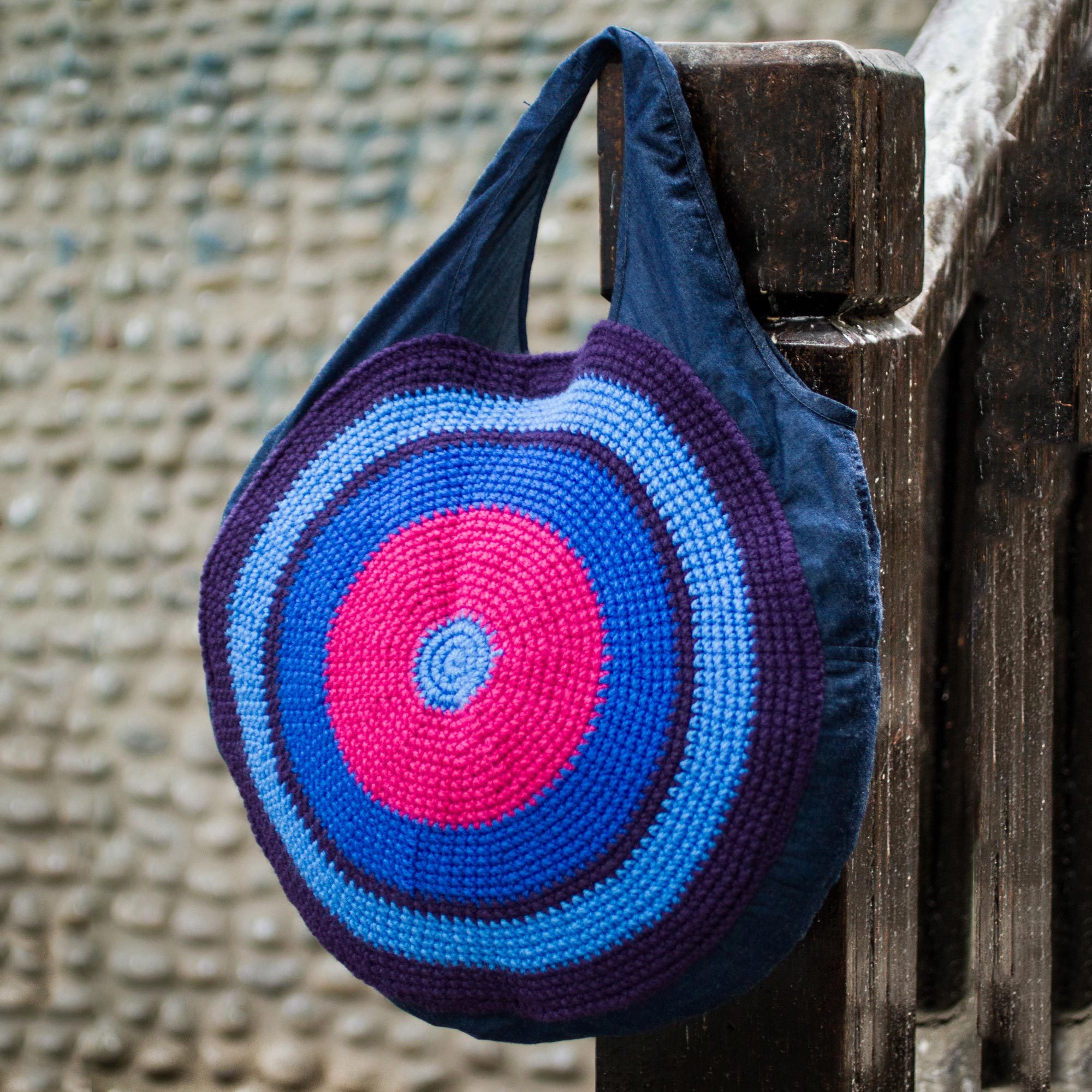 Blue And Pink Crochet Cotton Blend Tote Bag Long Play Blues