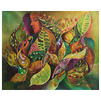 'Nymph with a Croton' (2013) - Woman with Croton Leaves Painting