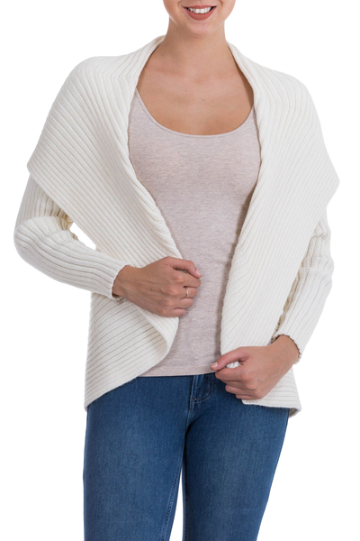Knit Ivory Alpaca Blend Open Front Cardigan Sweater