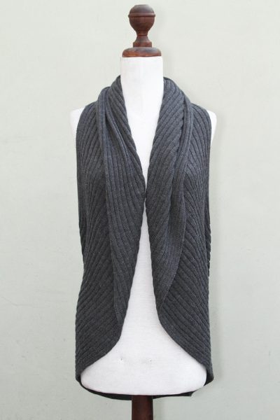 Alpaca blend sleeveless cardigan, 'Gray Caress' - Gray Alpaca Blend Sleeveless Cardigan