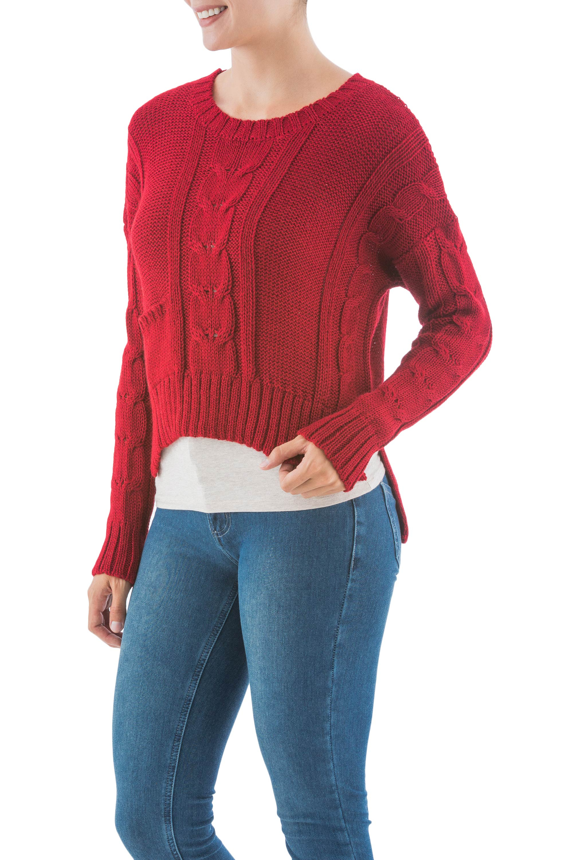 Red Alpaca Blend Sweater - Scarlet Belle | NOVICA
