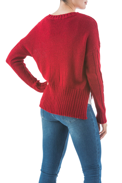 Pullover aus Alpaka-Mischung, 'Scarlet Belle' - Roter Pullover aus Alpaka-Mischung
