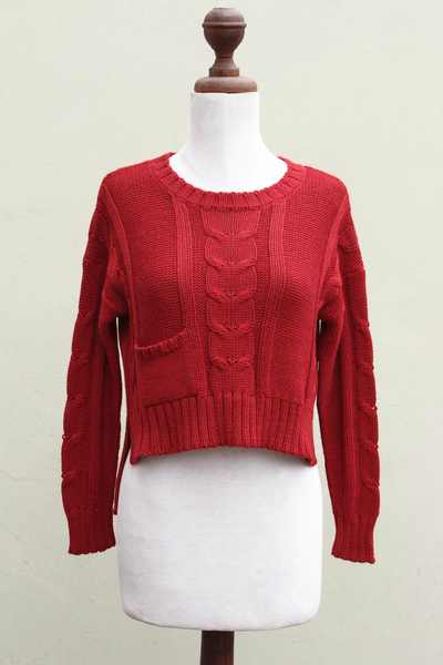 Red Alpaca Blend Sweater - Scarlet Belle | NOVICA