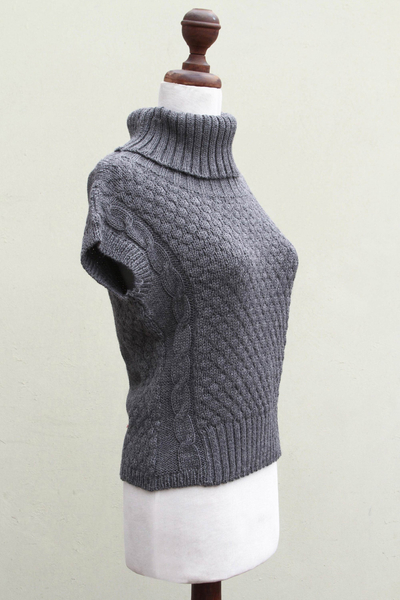 Alpaca blend sweater, 'Cuzco Coquette' - Grey Alpaca Blend Turtleneck Sweater