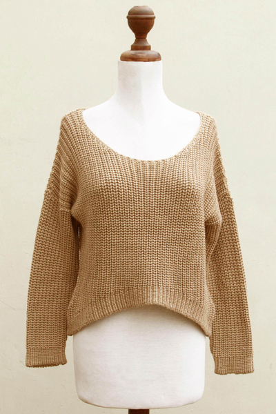Pullover aus Alpaka-Mischung - Beigefarbener Pullover aus Alpaka-Mischung