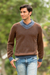 Men's alpaca blend sweater, 'Orcopampa Prowler' - Andean Brown and Blue Alpaca Blend Men's Sweater thumbail