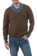 Men's alpaca blend sweater, 'Orcopampa Prowler' - Andean Brown and Blue Alpaca Blend Men's Sweater