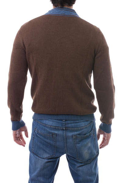 Andean Brown and Blue Alpaca Blend Men's Sweater - Orcopampa Prowler ...