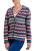 100% alpaca cardigan, 'Rainbow Mist' - V-neck Alpaca Cardigan with Cedar Buttons (image 2b) thumbail