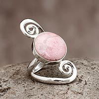 Artisan Crafted Rhodonite Cocktail Ring,'Spiral Harmony'