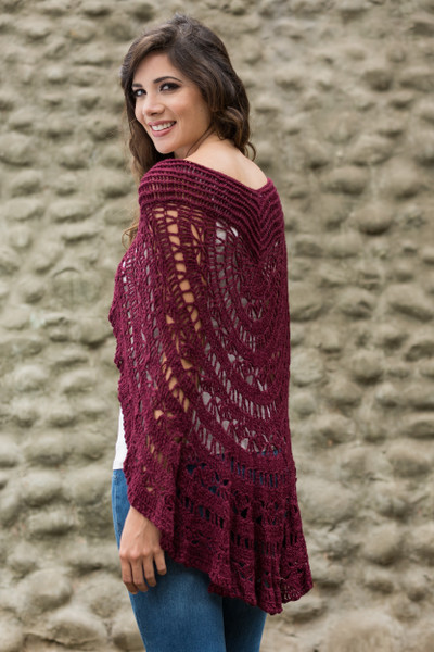 100% alpaca capelet, 'Symphony in Red' - Hand-crocheted Alpaca Capelet from Peru